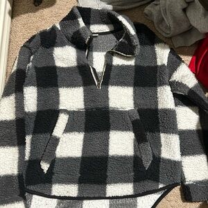 Black and white buffalo print quarter zip